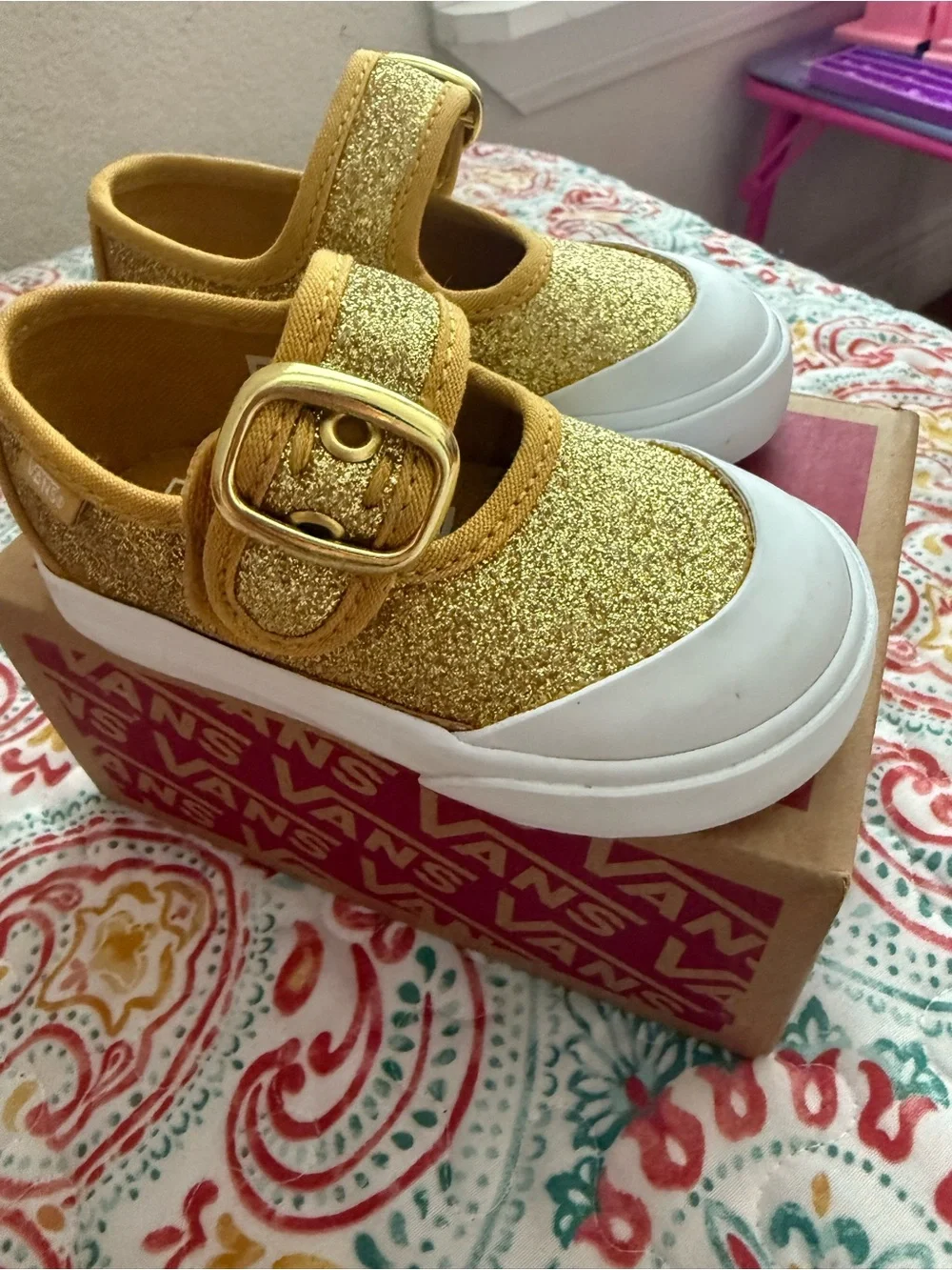 Vans Kids Gold Glitter Mary Jane with White Sole